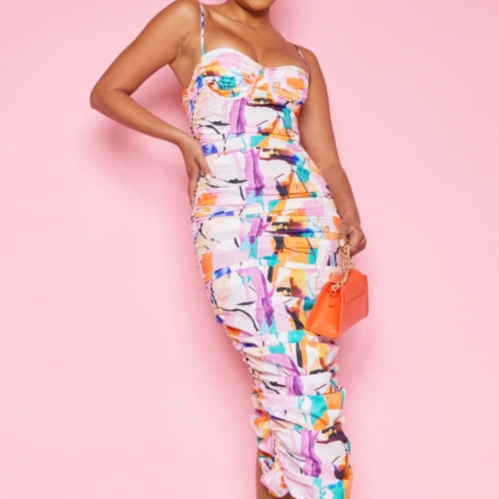 Pretty Little Thing Multicolor Abstract Print Dress NWT Size 8